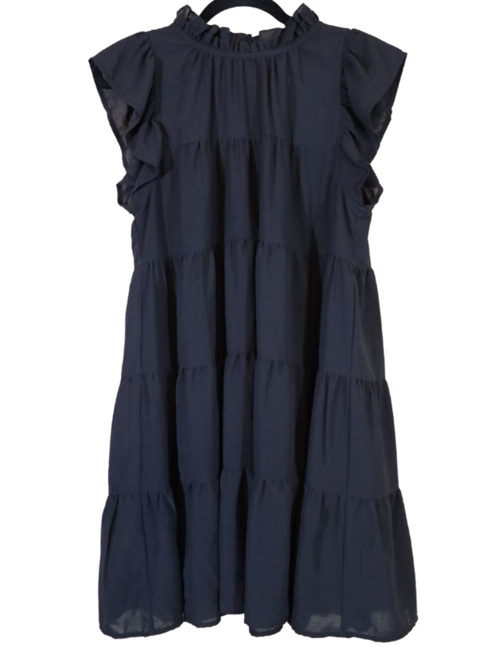 Entro Black Ruffle Neck Tiered Mini Dress Size Medium Like New